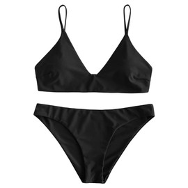 ZAFUL Conjunto de bikini de dos piezas con tirantes delgados para mujer, 1-negro, M