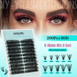 Lash Extension 80D Wispy Lash Clusters,200pcs wispy Eyelash Clusters, Cluster Eyelash Extensions,Natural Lashes Cluster Extension for Self Use at Home(D-Mix,9-18MM)