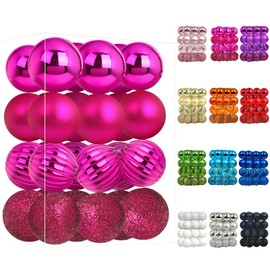 Emopeak 24Pcs Christmas Balls Ornaments for Xmas Christmas Tree - 4 Style Shatterproof Christmas Tree Decorations Hanging Ball for Holiday Wedding Party Decoration (Rose Red, 1.3"/3.2CM)