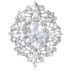 ZEYIYER Crystal Brooch, Silver Brooches for Clothes, Diamante Brooches Pin for Women, Vintage Clear Elegant Silver Broach Pin for Sweater Coat Scarves Dress Wedding Bridal