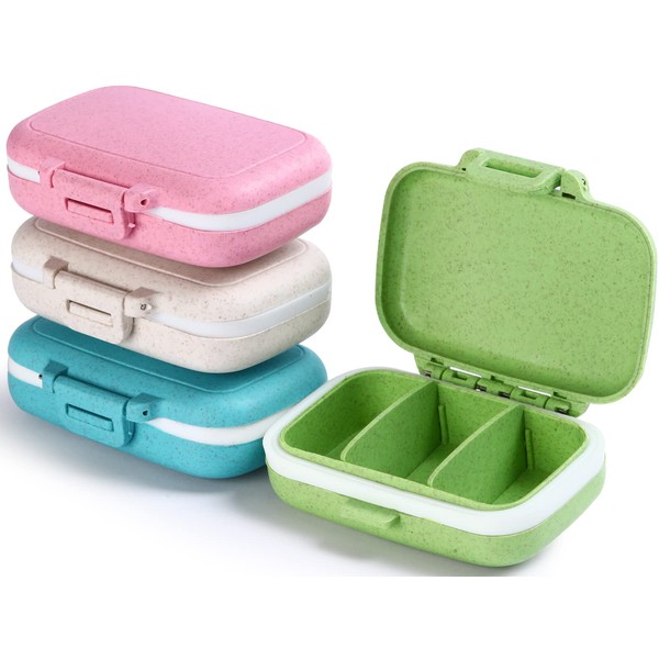 4 PC Pill Case 3 Removable Compartments Pill Box BPA-Free,Day Pill Organizer/3 Times a Day/AM-PM Travel Pill Organizer for Pocket or Purse Storage Vitamin, Fish Oil or Medicine