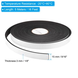 PATIKIL Weather Stripping Door Seal, 2 Roll 5m/16ft Sealing Foam Tape Single Sided Strip for Window Door Insulation, Black (9/16 Inch x 1/8 Inch x 16Ft)