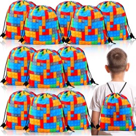 ausurme 12 Building Blocks Drawstring Bags12PCS Building Blocks Drawstring Gift Bags,Building Blocks Drawstring Backpack Party Favor Bags