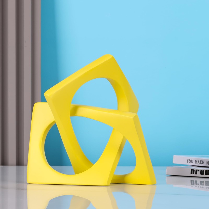 Modern Geometric Sculpture Yellow Knot Statue Decor, Home Yellow Bookcase
