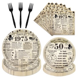 Refavor 50th Birthday Decorations for Men Women, Vintage 96PCS Back in 1975 Party Plates Napkins and Forks Tableware, Disposable Cheers to 50 Years Dinnerware Supplies 24 Guests