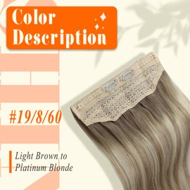 Full Shine Fish Wire Hair Extensions for Women Real Human Hair Color 19/8/60 Ash Brown Ombre Platinum Blonde Balayage Secret Fishing Line Hair 70 Grams Hidden Wire Hair Extensions 12 Inch