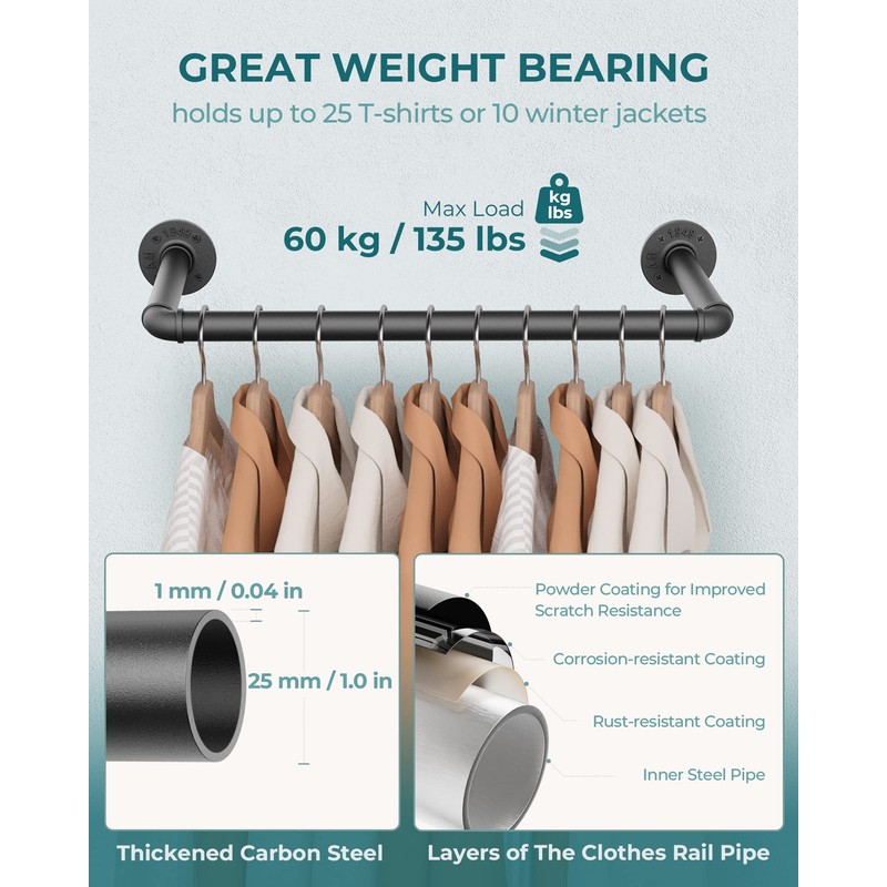 OROPY Industrial Pipe Clothes Rack 21.2” Set of 2, Heavy