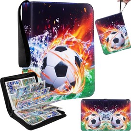 Cerkkapo Football Scrapbook, PU Portable Football Cards Scrapbook, 50 Pages 400 Cards Capacity with Zip, Scrapbook Football Compatible with All Types of Football Cards