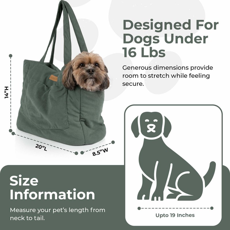 NoblePup Corduroy Dog Carrier - Lightweight Cotton Soft-Sided Pet Tote