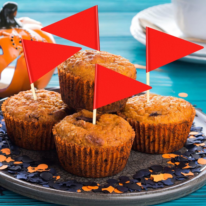 100 PCS Solid Red Toothpick Flags - Mini Plain Red