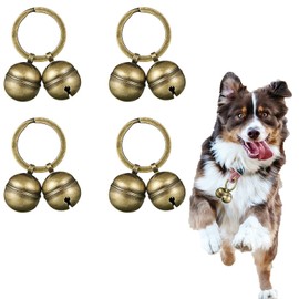 Dog Collar Bell 4 Strings in 8 Pieces Pet Bells for Collar Loud Brass Cat Bells for Collar with Key Rings Vintage Bronze Jingle Bells for Doorbell Potty Training