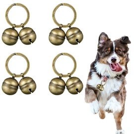 Dog Collar Bell 4 Strings in 8 Pieces Pet Bells for Collar Loud Brass Cat Bells for Collar with Key Rings Vintage Bronze Jingle Bells for Doorbell Potty Training