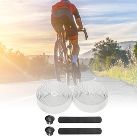 BULLSPANN 1 Pair Bicycle Handlebar Tapes, Non-Slip and Shock Absorbing Handlebar Tape PU and EVA for Road Bike, Wave Pattern Grip Tape for MTB, 216 x 3 cm, Thickness 3 mm, White