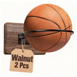 Rovarahoom Basketball Holder Wall Mount, 2 Pcs Walnut Wood Ball Holder for Storage Soccer Volleyball Football Autograph, Basketball Rack Display for Boys Sports Accessories Organizer Wall Decor