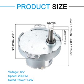 sourcing map Slow Speed Motor JS-50T D-Shaft Gear Electric Motor, 12V DC 20RPM Motor CW/CCW D Shaft DC Motor Large Torque for 3D Printer Filament Rotating Display Stand