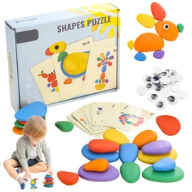 LYPPUL Sorting and Stacking Stones, Imitation Pebble Stacking Education Toy, Puzzles Jigsaw for Boy Girl, Rainbow Pebbles for 3-5 Year Old Kids
