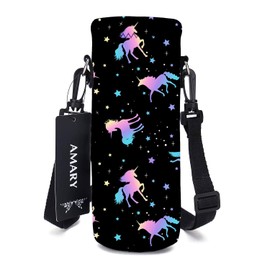 AMARY 750ML Neoprene Water Bottle Carrier Bag with Adjustable Shoulder Strap,Insulated Water Bottle Cover for Stainless Steel/Glass/Plastic Bottles 24OZ (unicorn)