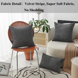Home Brilliant Decor Soft Decorative Striped Corduroy Velvet Square Throw Pillow Sofa Cushion Covers for Couch, 45 x 45 cm, 18inch, Dark Grey