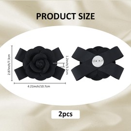 SUPERFINDINGS 2Pcs Black Camelia Brooch Pins Bowknot Velet Lapel Pins Decorative Flower Bow Tie Brooches for Hat Dress Women Cloth Decorations 10.7cm