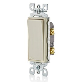 Leviton 5601-2T 15 Amp, 120/277 Volt, Decora Rocker Single-Pole AC Quiet Switch, Residential Grade, Grounding, Light Almond