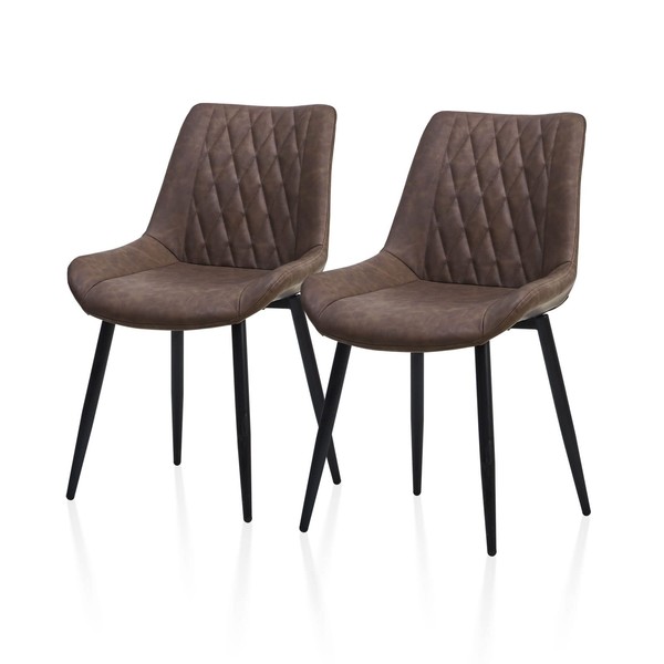 TUKAILAi Faux Leather Dining Chairs Set of 2 Brown Kitchen Counter Chairs with Backrest and Black Metal Legs Lounge Leisure Dining Room Living Room Reception Chairs