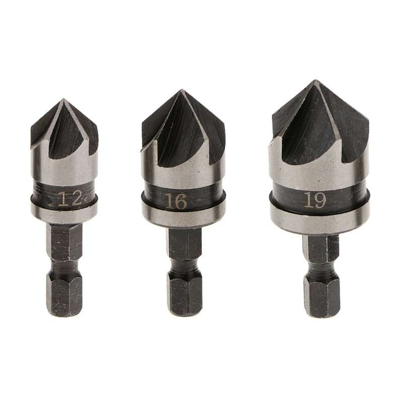 Malayas Set of 3Pcs Titanium Countersink Drill Bit Wood Chamfering