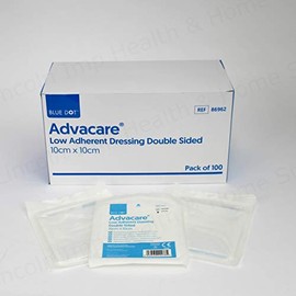 Advacare Low Adherent Double Sided Wound Dressings 100-Piece Set, 10 cm x 10 cm Size