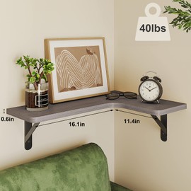 Fixwal Corner Floating Shelves, Wall Mounted Corner Shelf Set of 5, Rustic Wood Wall Shelves for Bathroom, Kitchen, Bedroom or Living Room (Gray)