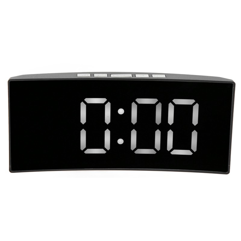 Digital Alarm Clock Mirror Smart Light Sensing Curved Screen LED
