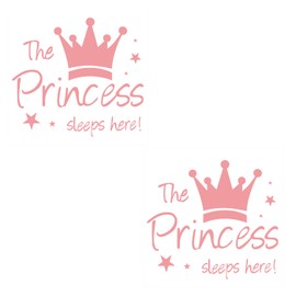 yueton 2 Sets of Pink Cute Princess Crown Little Star Wall Sticker The Princess Sleeps Here Living Room Bedroom Wall Decals Women Girls Room Decorative Wall Stickers Waterproof PVC Wall Decals