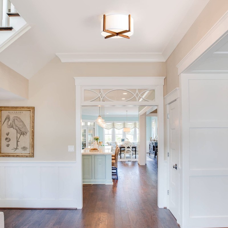 VILUXY Semi-Flush Mount Ceiling Light Fixture with Wood and Off-White