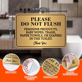 2PCS Please Do Not Flush Rule Sign for Bathroom and Business，Self Adhesive Black Gold Do Not Flush Anything Except Toilet Paper Sign Sticker for Business and Home 5.9x3.9IN