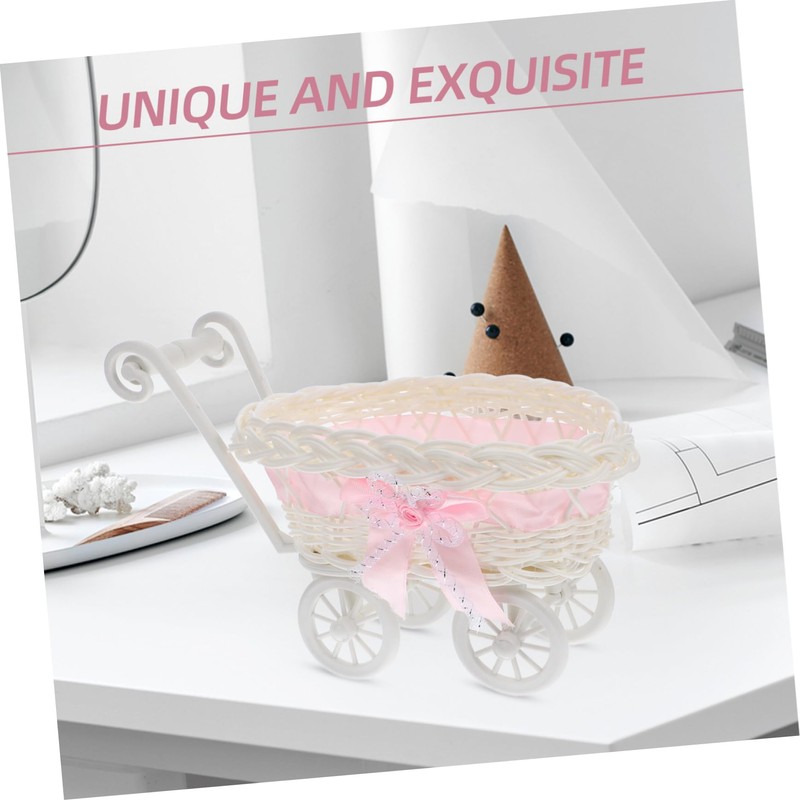 SHOWERORO Imitation Rattan Carriage Candy Basket Mini Woven Flower Holder