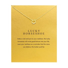Minimalist Simple Tiny Horseshone Pendant Necklace for Women Lucky Horseshone Necklace with Meaning Card-Gold