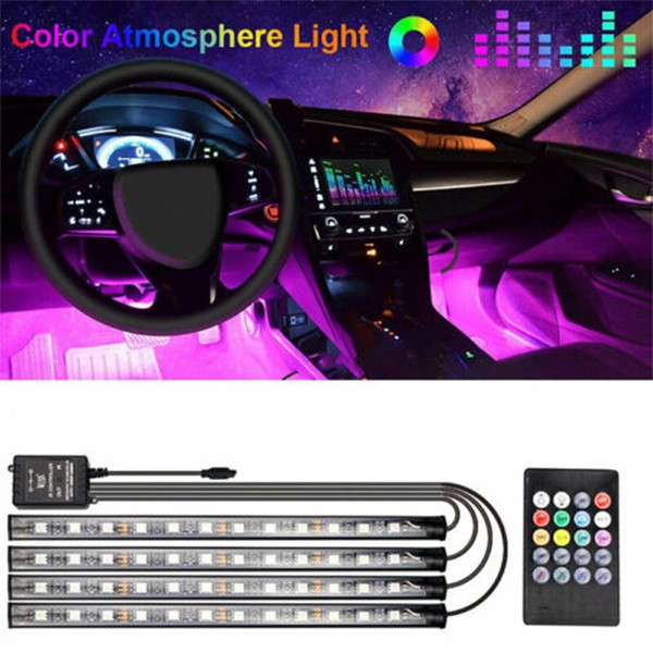 SHENKENUO Car RGB 48 LED Light Strip Interior Atmosphere Neon