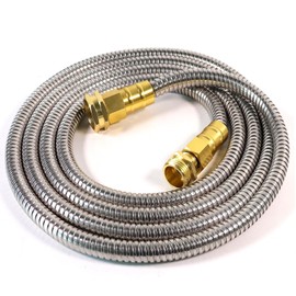 Holldoor Short Metal Garden Hose 15 ft – 304 Stainless Steel Water Hose with 3/4’’ Brass Fitting, Garden Hoses Flexible, Lightweight, No Kink, Heavy Duty for Outdoor (15 ft)