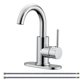 RKF Bar Sink Faucet Polished Chrome Single Hole Bathroom Sink Faucet Utility for Kitchen Small RV Campers Faucet 360° Bar Mixer Wet Bar Faucets Single Handle Prep Sink Faucet with Deck Plate & Hose