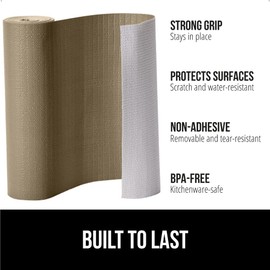 GORILLA GRIP DripGuard Shelf Liner, Non-Adhesive Drawer and Kitchen Cabinet Protector, Strong Grip Slip Resistant Underside, Smooth Surface Liners for Cabinets, Bathrooms, Closets, 12x240 Inch, Beige