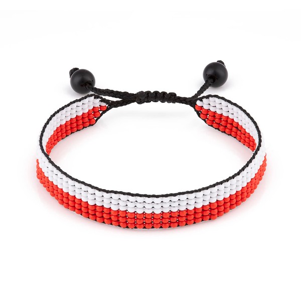 Poland Flag Bracelet: Handmade Bracelet,Adjustable Beaded Boho-Style Rope Bangle with