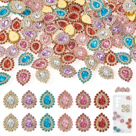 Pandahall 90Pcs Sew on Rhinestones Teardrop Faceted Sew on Crystal Gems Water Droplet Bulk Metal Flatback Base Embellishments for Costume Dress Hats Bags DIY Crafts