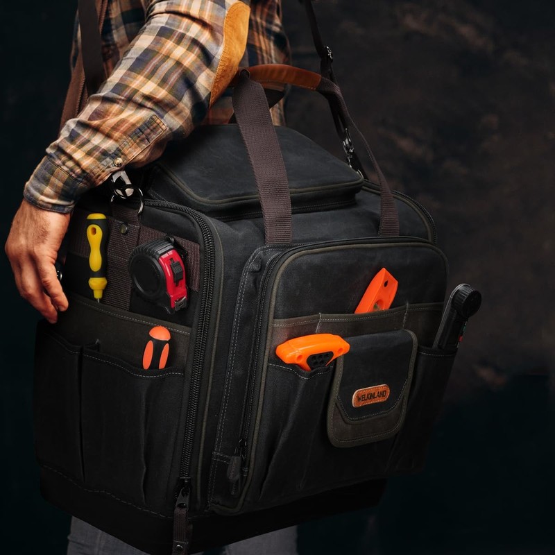 WELKINLAND 54Pockets Electrician Tool Bag, Heavy-Duty Hard Bottom Tool Bag,