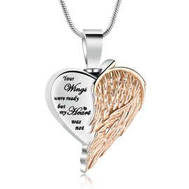 AIWENXI Heart Ash Necklaces for Men Women Angel Wings Cremation Keepsake Urn Jewellery Ash Pendant Jewellery Stainless Steel Keepsake Gifts Locket Jewellery, Stainless Steel