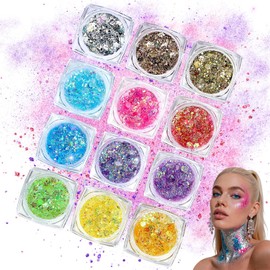 12 Colours Festival Glitter Face Gel, Body Glitter Festival Accessories, Fluorescent UV Body Glitter Set, Face Glitter for Festival, Party, Carnival, Concert & Summer Makeup