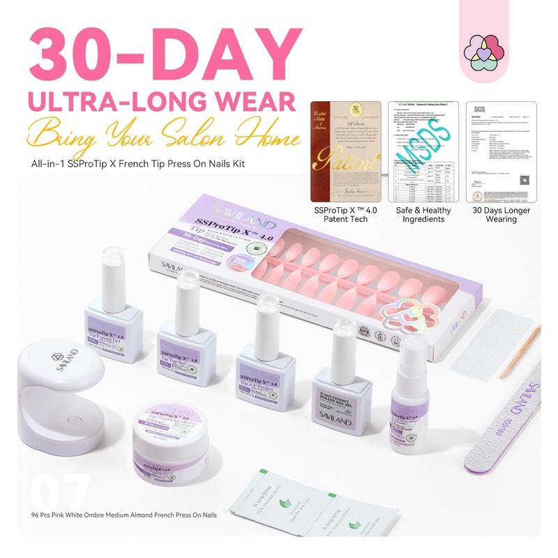 Saviland 4 in 1 Almond Nail Tips 30 Days Last: