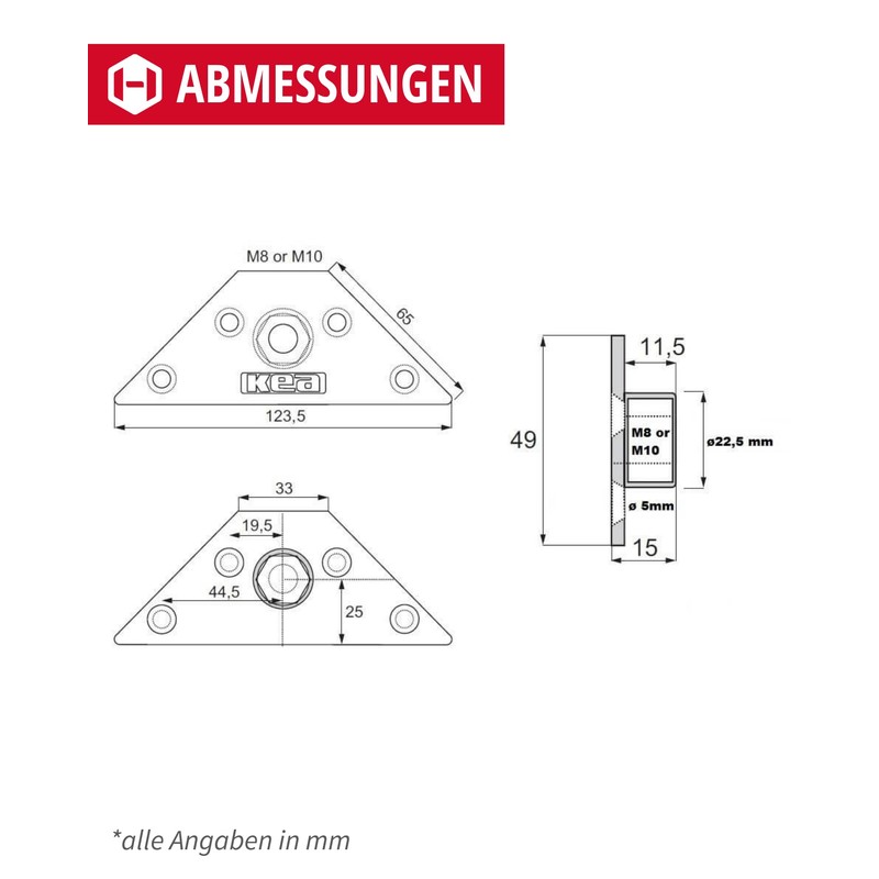 Gedotec Mounting plate for furniture feet made of metal, KEA,