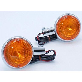 i5 Two Amber Lens Chrome Turn Signals for Yamaha Virago 250 535 750 1100, VMax, V-Max, Road Star, Royal Star, V-Star 250 650 1100.