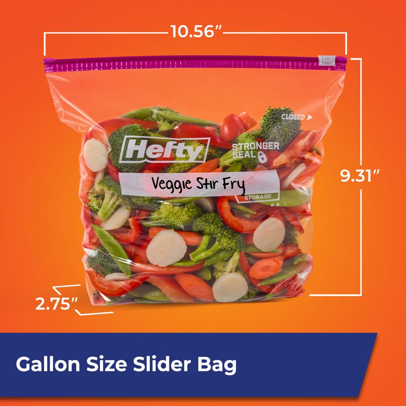 Hefty Slider Kitchen Storage Bags, Gallon Size, 66 Count