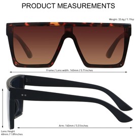 LYZOIT Square Oversized Sunglasses for Women Men Big Flat Top Shield Large UV Protection Rimless Shades Matte Black Tortoise Sun glasses