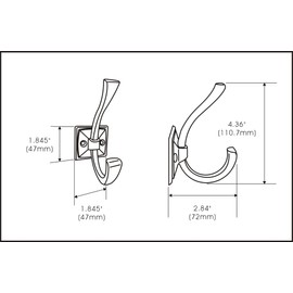 QCAA Coat and Hat Hook, Zinc Die Cast, Matte Black, 10 Pack, Made in Taiwan