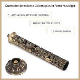Quemador de Incienso, Estilo Nostálgico Retro, Tono Bronce, Dragón, Fénix, Adornos Artesanales, Decoración de Salón de té, Torre, Quemador de Incienso